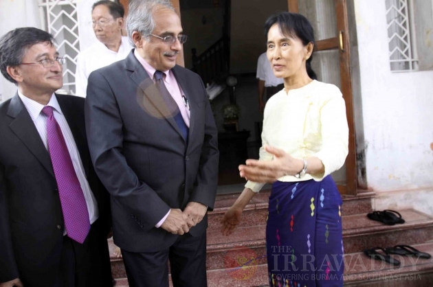 Burma Pro-Democracy leader Aung San Suu Kyi met Mr Vijay Nambiar, Chief of staff for U.N. Secretary-General Ban Ki-Moon at her house in Rangoon, Burma.