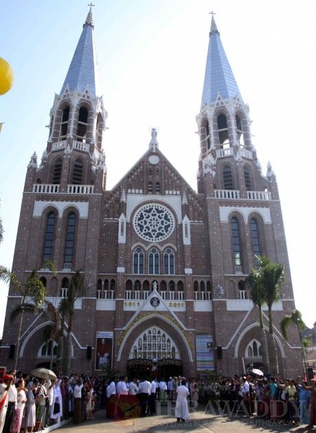 Cardinal Renato Raffaele Martino, a Vatican envoy, attends a ceremony to mark the 100th the founding anniversary of St. Mary's Cathedral in Yangon, Myanmar.Wednesday, Dec.7, 2011.