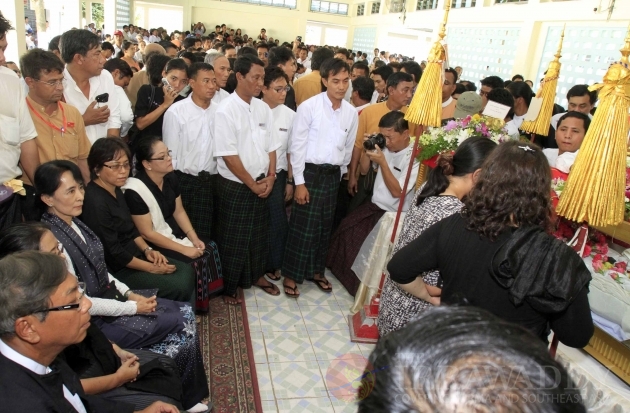 Aung San Suu Kyi attend 100th founding anniversary of St.Mary Cathedral and funeral of U Lwin on Thursday, December 8, 2011, in Yangon, Myanmar.
