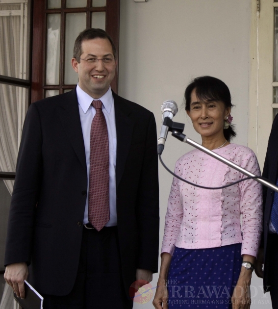 Suu Kyi meets Derek Mitchell at her house on 12 Jan 2012, Yangon, Myanmar.
