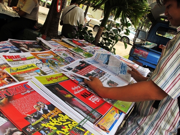 Burmese news publications on sale in Rangoon