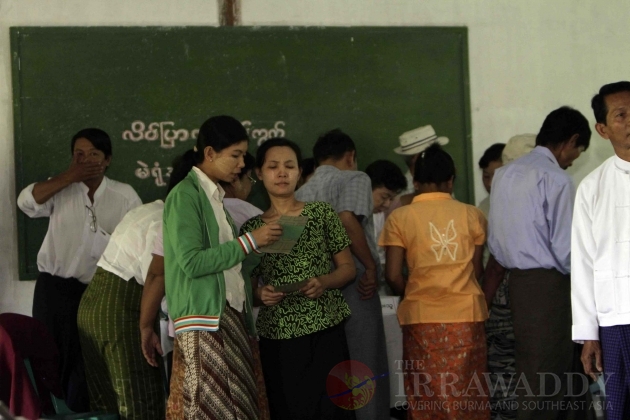 Voters wait to register before to cast their ballot at the polling station in the first election in Bago Region.