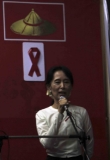 Aung San Suu Kyi give a speech for encourage HIV/ AIDS’s patients on the World AIDS day.