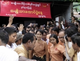 NLD was celebrating 90 years anniversary of National Day at NLD headquarters in Rangoon, Burma.