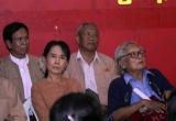 Burma pro-democracy leader Aung San Suu Kyi participates on the National Day at NLD headquarters in Rangoon, Burma.