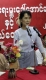 Burma pro-democracy leader Aung San Suu Kyi gives speeches at a meeting with young people at National League for Democracy headquarters in Bahan Township, Rangoon.