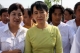 Burma Pro-democracy leader Aung San Suu Kyi attends a ceremony of the 10th founding anniversary of a private charity group, the Free Funeral Service Society in Rangoon, Burma.