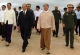 Burma president Thein Sein being welcome back by Burma two vice presidents Thiha Thura Tin Aung Myint Oo and Dr. Sai Mauk Kham and commander-in-chief General Min Aung Hlaing at Naypyitaw Airport, Burma.