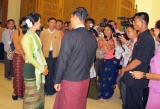 09-07-12 Naypyidaw    photo Kyaw Zwa Moe NLD leader, Aung Saan Suu Kyi talks with House Speaker, Shwe Mann at the National parliment