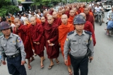 02-09-12 Monk protest in Mandalay - PHOTO Khin Ng Win Myanmar Buddhist monks stage a rally to protest against ethnic minority Rohingya Muslims and in support of Myanmar President Thein Sein's stance toward the sectarian violence that took place in June between ethnic Rakhine Buddhists and Rohingya Muslims in western Myanmar.