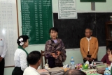 10-10-12 - PHOTO - Khin Maung Win Myanmar pro-democracy leader Aung San Suu Kyi visit BEHS Kaw-Hmu and meets with teachers and students Wednesday, in Yangon, Myanmar.