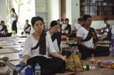 During Thingyan, while some people throw water to wash off the dirt of old year, some meditate and keep Sabbath at monasteries and meditation centers in line with traditions of Buddhism. Devotees mediated, entered religious order and attended Dhamma classes at Chan Myae Yeiktha Monastery on Kaba Aye Pagoda Road in Rangoon. (Photo: Sai Zaw/The Irrawaddy)
