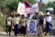 Protestors from a plywood factory in the Sagaing Industrial Zone who are marching from Sagaing Division to Naypyidaw arrived to Tatkon Township on May 17, 2016. (Photo: Thiha / The Irrawaddy)