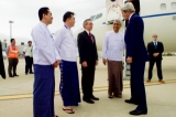 U.S. Secretary of State John Kerry speaks with U.S. Ambassador to Myanmar Scot Marciel and a group of Burmese officials after arriving at Naypyitaw International Airport in Naypyitaw, Myanmar, on May 22, 2016, for a bilateral visit. ( State Department photo/ Public Domain)
