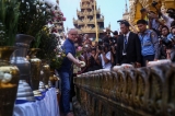 Thai-owned Premier League champions Leicester City arrived Rangoon in Sunday afternoon to pay a short visit to the Shwedagon Pagoda, where they prayed along with Thai Buddhist monks.  (Photos: Hein Htet / The Irrawaddy)