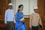 Aung San Suu Kyi, U Win Myint and U Aye Thar Aung enter Parliament in March 2016. (Photo - JPaing/ The Irrawaddy)