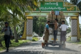 Myanmar police patrols at the entrance Maungdaw township, in Rakhine State on Oct   17, 2016.