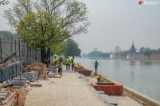Sidewalks are being renovated on 66th Street by the moat, one of the landmarks in Mandalay. Zaw Zaw/The Irrawaddy