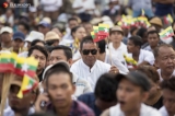 People gathered at Yaykhal Saing bus-stop to march to the Sule pagoda to show their support to the Military during a rally held on May 5, 2019.  Photo - Htet Wai/ Irrawaddy
