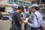 Traffic Polices performed their duty at Sule junction on May 31, 2019.  Photo - Htet Wai/ Irrawaddy