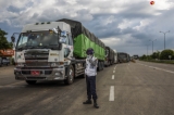 Truck drivers and conductors assmble at zero mile to take swab test on October 15, 2020.  Photo - Htet Wai/ Irrawaddy