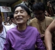 Daw Aung san Suu Kyi and her son Kim Aris visited at the Bogkyoke market in Rangoon, Burma.