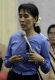 Burma pro-democracy leader Aung San Suu Kyi delivers her speech on the international human rights day at National League for Democracy (NLD) headquarters in Rangoon, Burma.