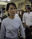 Pro-democracy leader Aung San Suu Kyi held a meeting with NLD youths at headquarters in Rangoon, Burma.