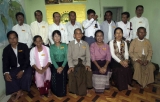 Democratic Party (Myanmar) memberships took a group picture at their office.