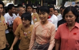 The pro-democracy Aung San Suu Kyi attend the 66th anniversary of Anti Fascist Resistance Day was celebration at NLD’s headquarters in Rangoon, Burma.