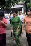 16-05-11 - Photo:- Irrawaddy Burma pro-democracy leader Aung San Suu Kyi arrives at a ceremony for a month course on journalism with her National League for Democracy party's youth members at the party's headquarters in Rangoon Burma. Over 50 members participated in the course.