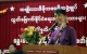 Burma pro-democracy leader Aung San Suu Kyi delivers her speech during the welcoming ceremony to political prisoners who released on May.17 and paper reading session on elections conducted by her National League for Democracy party (NLD) at the headquarters of the party in Rangoon, Burma.