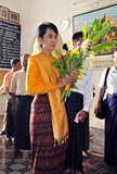 Myanmar democracy leader Aung San Suu kyi visits Anandar pagoda along with her youngest son Kim Aris at Bagan, Myanmar