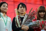 30-12-2011 Aung San Suu Kyi attends music concert organized by NLD party at Myanmar Convention Center (MCC) on Friday, Dec.30, 2011, in Yangon, Myanmar
