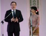 British PM David Cameron meets Daw Suu at her house Friday, April.13, 2012, in yangon, Myanmar