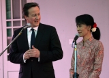 British PM David Cameron meets Daw Suu at her house Friday, April.13, 2012, in yangon, Myanmar