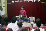 Myanmar opposition leader Aung San Suu Kyi talks to medias during a press conference at the headquarters of her national League for Democracy party in Yangon, Wednesday, June, 2012. (AP Photo/Khin Maung Win)