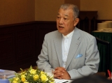 Mr.Yohei Sasakawa, Japanese Goodwill Ambassador for the welfare of the National Races in Myanmar, talks to journalists during a press conference at Traders Hotel in Yangon, Myanmar. Monday, July.30, 2012.