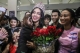 Miss Myanmar May Myat Noe with Hla Nu Tun at Yangon Airport on 5 June. ( Photo - JPaing / The Irrawaddy)