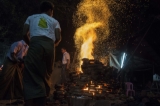 The foundry to cast the bronze bell. Charcoal is used as the fuel to melt bronze. (Photo - teza hlaing)