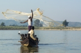 A fisherman spreading out fishing net to where the Irrawaddy dolphin makes signal. (Photo - teza hlaing/ The Irrawaddy)