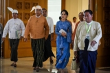 Aung San Suu Kyi, U Win Myint and U Aye Thar Aung enter Parliament in March30, 2016. (Photo - JPaing/ The Irrawaddy)