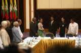 Kofi Annan and Daw Aung San Suu Kyi are pictured before the start of the meeting of the Arakan State Advisory Commission on Monday at the National Reconciliation and Peace Center in Rangoon