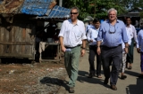 Members of an aid delegation tour IDP camps surrounding Arakan State capital of Sittwe on Oct 14,2016.