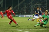 Cambodia player in action against Myanmar player during the AFF Suzuki Cup Group B soccer match in Thuwanna Football statdium in Yangon, Myanmar, November 23, 2016. Hein Htet/The Irrawaddy