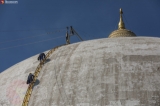Kaunghmu Daw Pagoda in Sagaing Region is stripped of its gold paint and in the process of being restored to its original white color in January, 2019. ( Zaw Zaw) 30.1.19