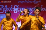 Myanma's famous actor and activist,Myitta,and his team chant satirical verse and performers entertain at Pansodan road at the eve of 2018 Thingyan Festival.  Photo - Htet Wai/ Irrawaddy