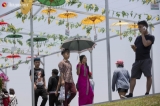 Inya bank was decorated with Pathein Umbrella during 2019 thingyan.  Photo - Htet Wai/ Irrawaddy
