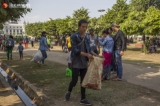 People collected wastes around Maha Bandula park at the last day of Thingyan, water festival, on April 16, 2019.  Photo - Htet Wai/ Irrawaddy