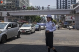 Traffic Polices performed their duty at Sule junction on May 31, 2019.  Photo - Htet Wai/ Irrawaddy